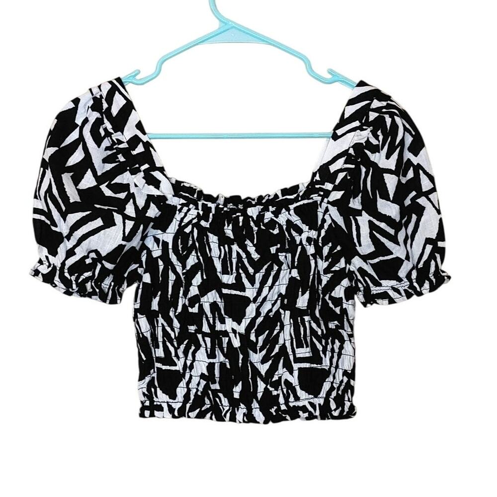 Monteau Los Angeles Size Small Linen Brand White Black Crop Top Rayon NEW